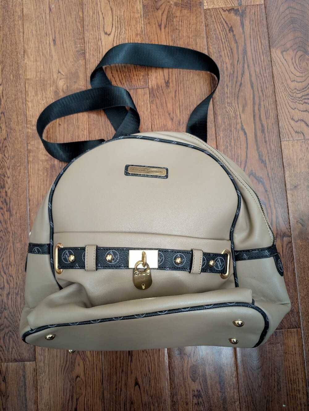 Adrienne Vittadini Tan & Black Leather Backpack